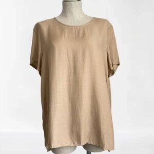 Cuyana Pleat Back Cupro Flowy Tee in Camel Elevated Basic XL Elevated Basics